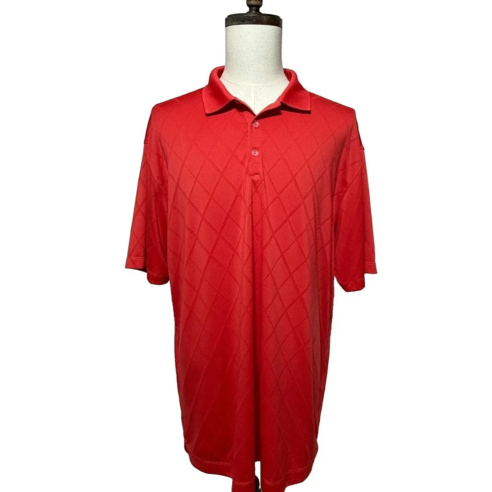 Nike Shirt Mens‎ XXL Red Fit Dry Diamond Pattern Short Sleeve Golf Polo